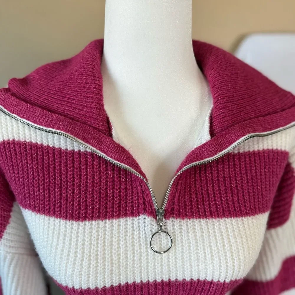 ASOS Design Pink and‎ White Rugby Striped Women's Sweater Size 4 Preppy